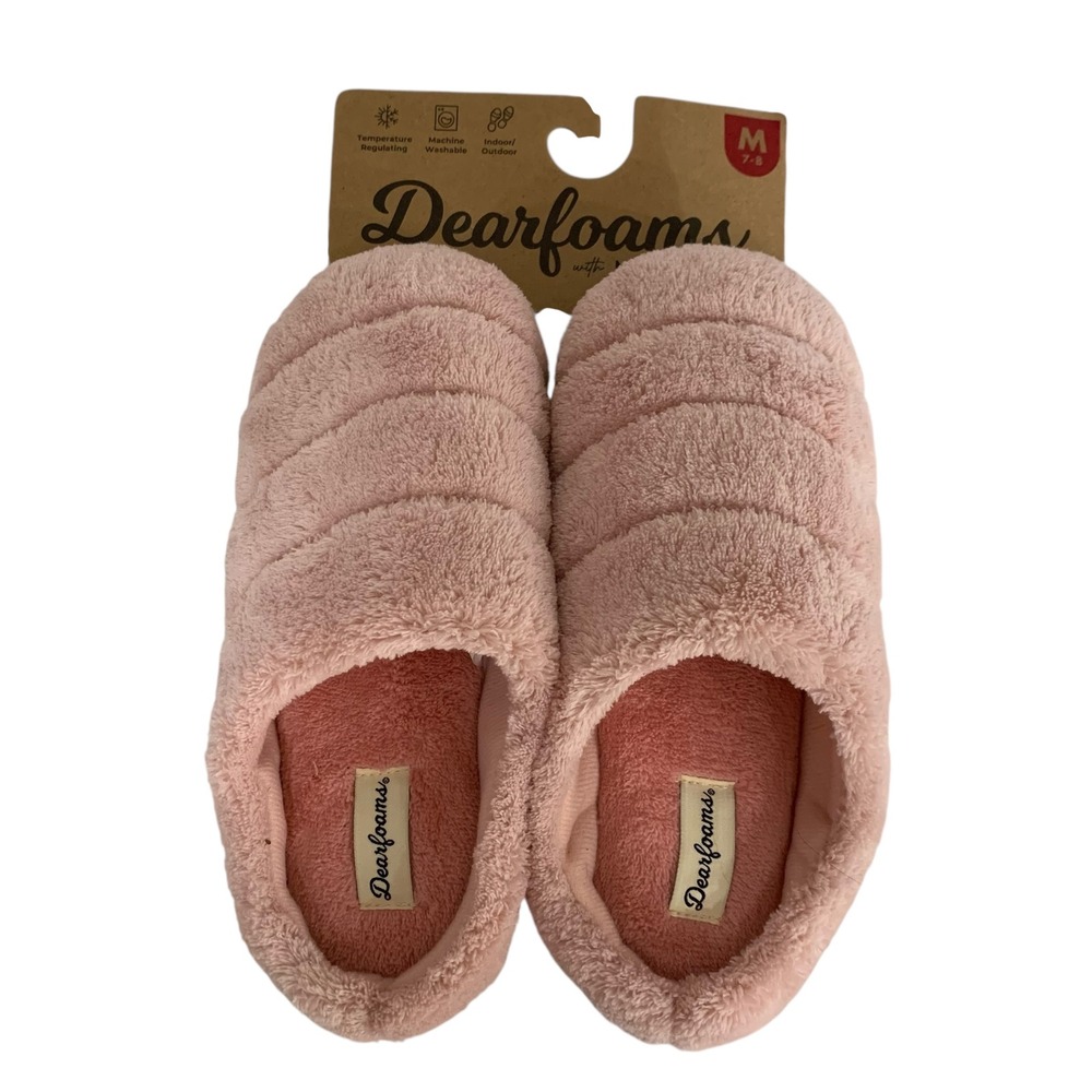 Dearfoams Womens Memory Foam Slippers Pale‎ Mauve Quilted Plush Size M 7-8 NWT